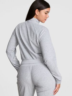 Vintage Velour Mock-Neck Full-Zip Sweatshirt