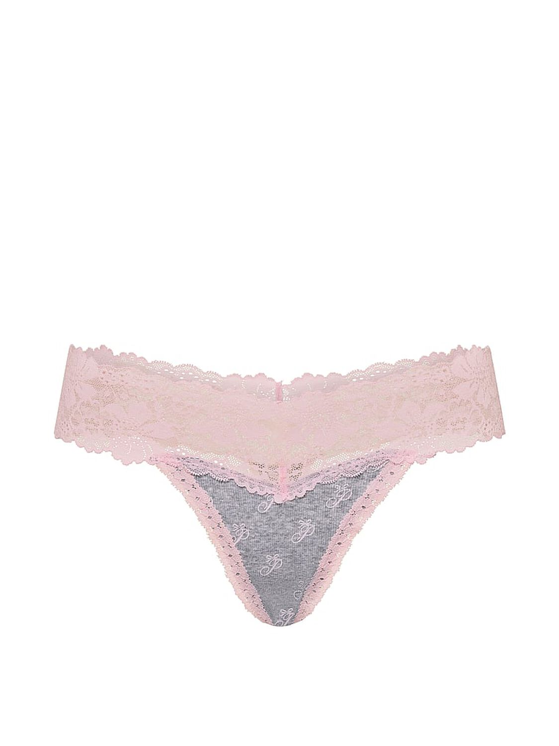 pink Pink PINK Wink&trade; Lace-Trim Thong Panty Medium Heather Grey Script P Print 3 of 3 