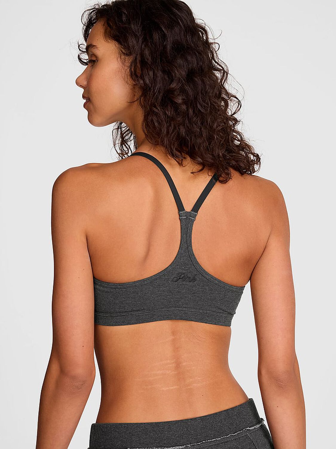 pink Pink All-Day Cotton&trade; Low-Scoop Racerback Bra Charcoal Heather Grey 2 of 3 