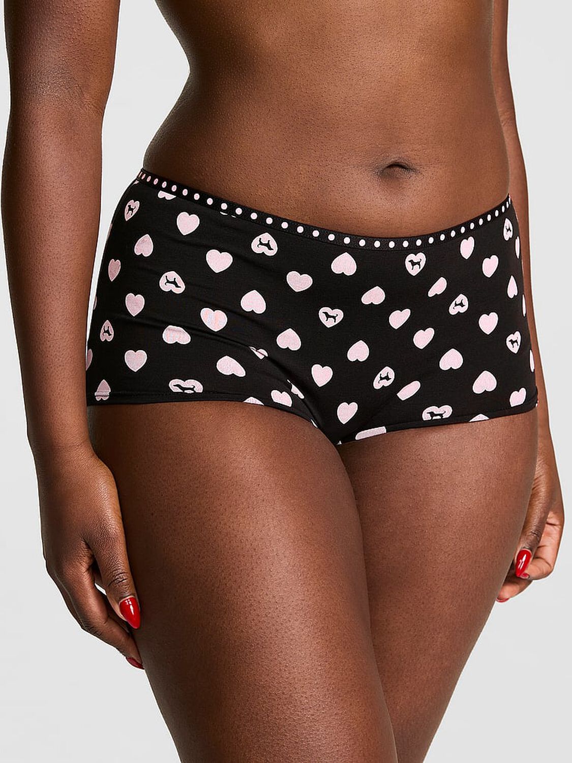 pink Pink Logo Boyshort Panty Black Heart Dog 1 of 2 