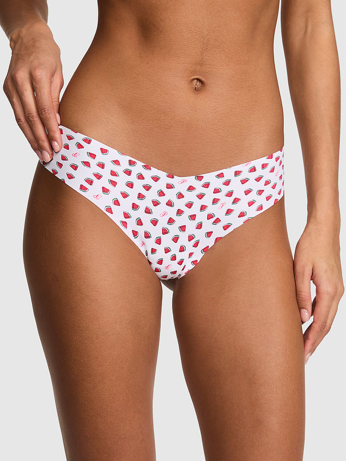 pink Pink No-Show Thong Panty Vs White Watermelon Print 1 of 3 