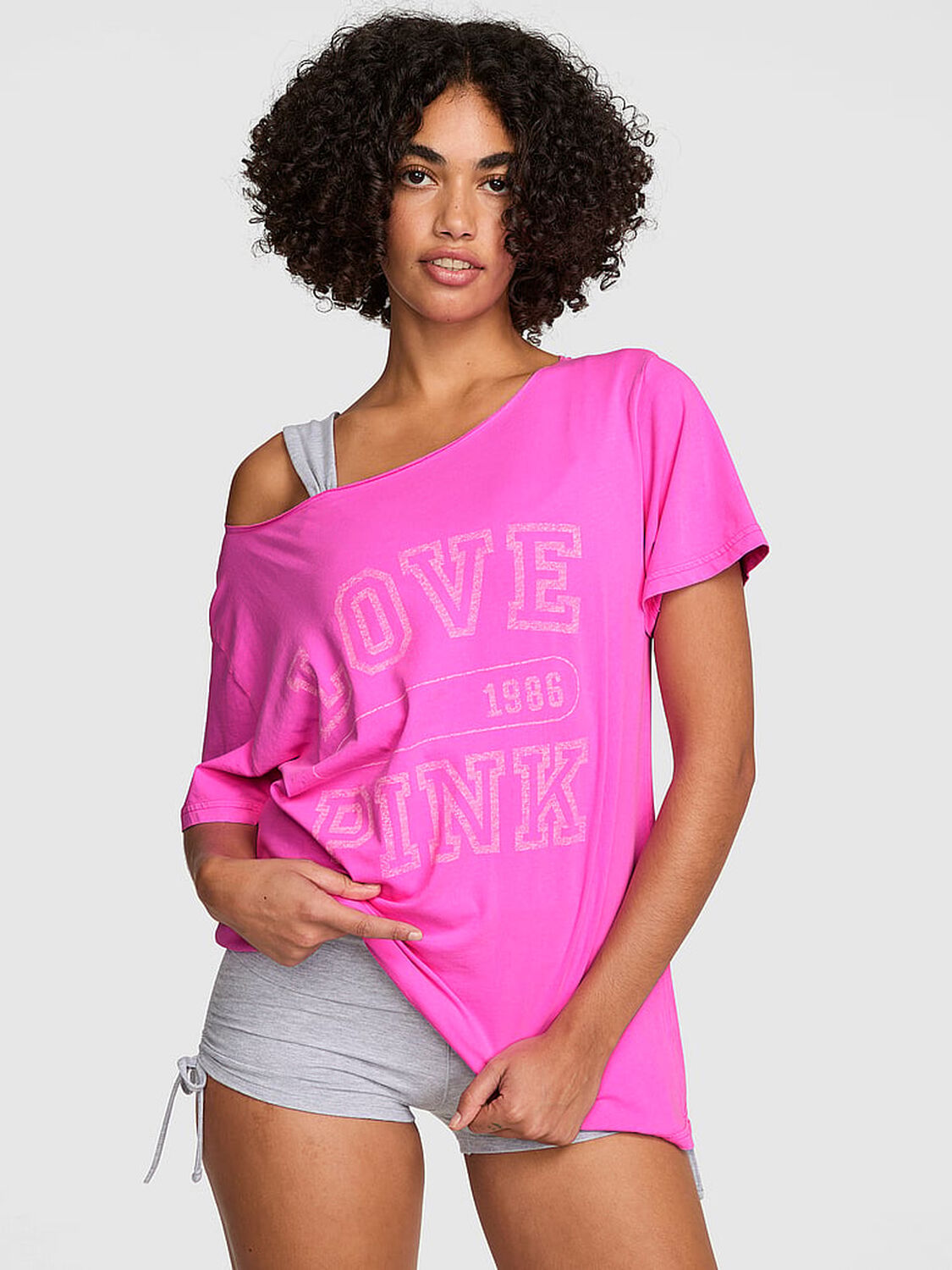 pink Pink Campus Cotton&trade; Off-The-Shoulder Tee Pink Berry 1 of 3 