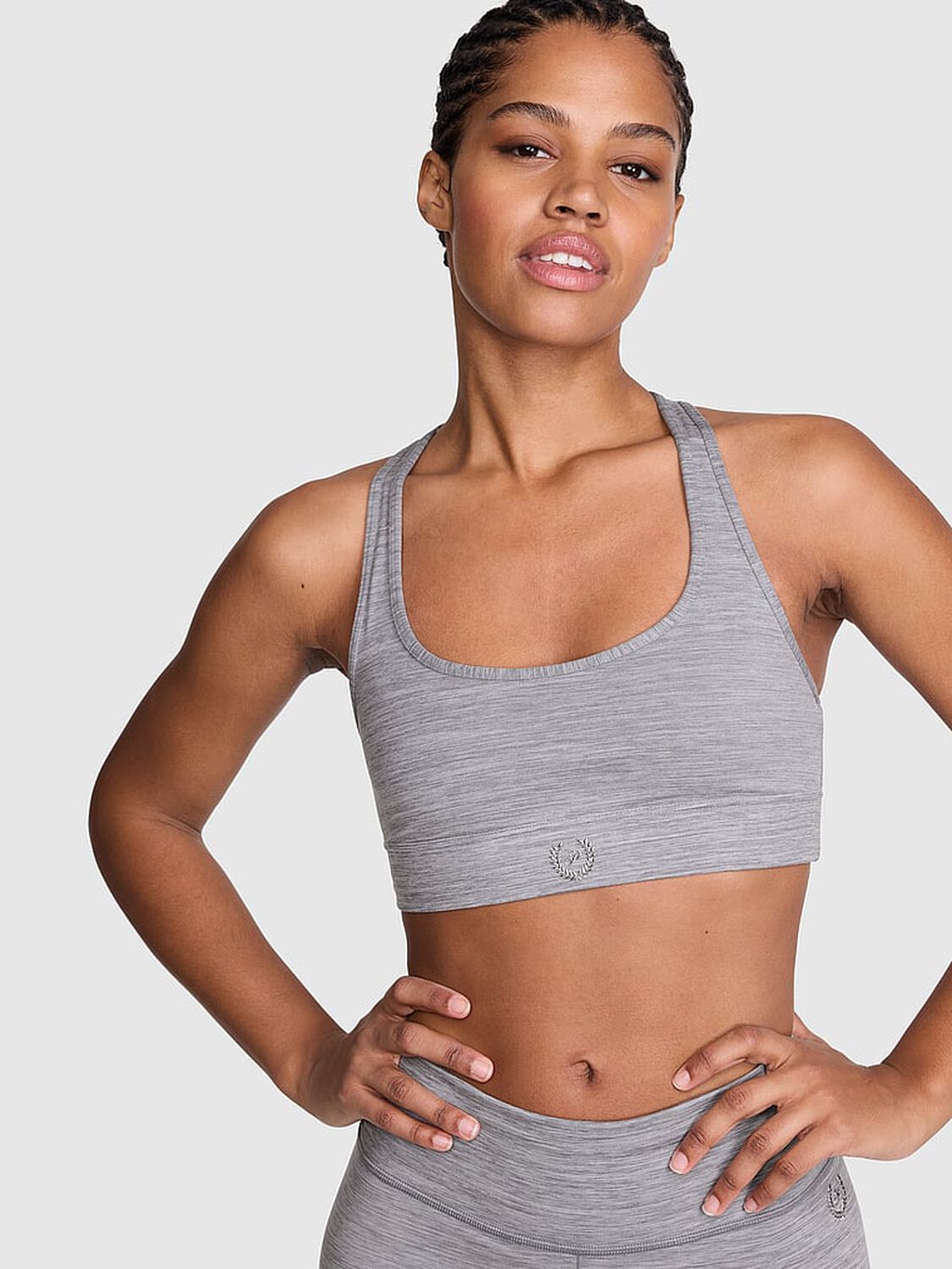 pink Pink PINK Relay&trade; Racerback Sports Bra Night Owl Grey Marl 1 of 3 