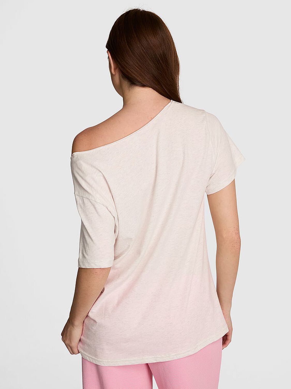 pink Pink Campus Cotton&trade; Off-The-Shoulder Tee Snow Heather 2 of 3 