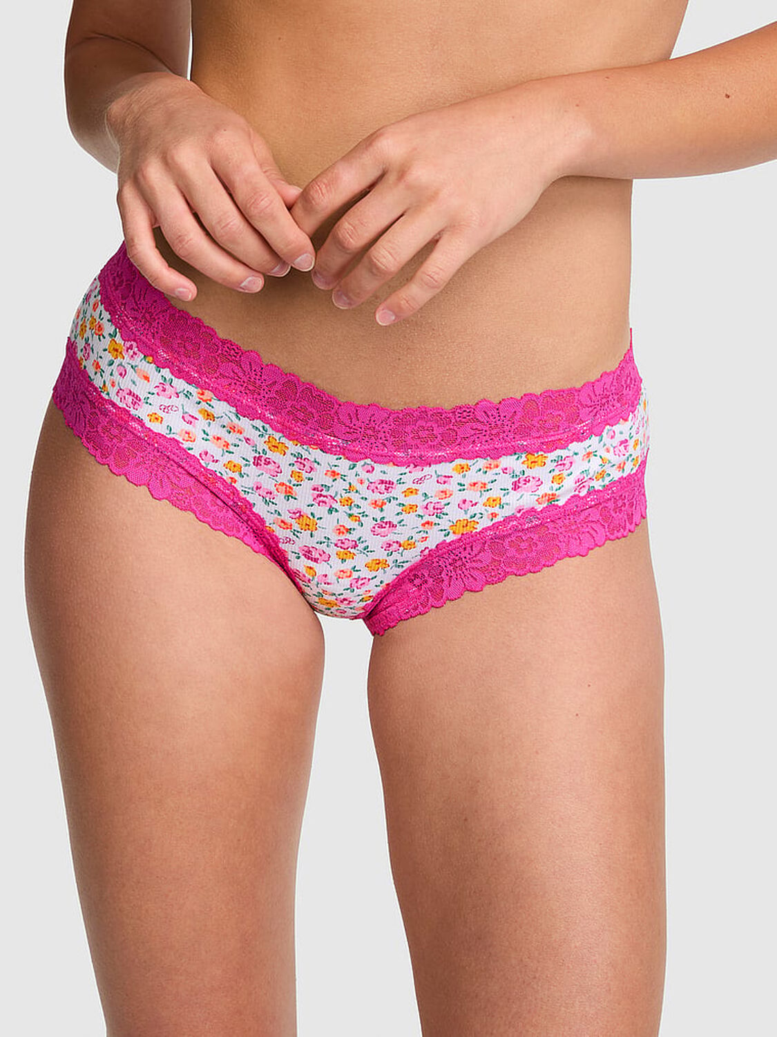 pink Pink Cotton Lace Trim Cheeky Panty Vs White Floral 1 of 3 