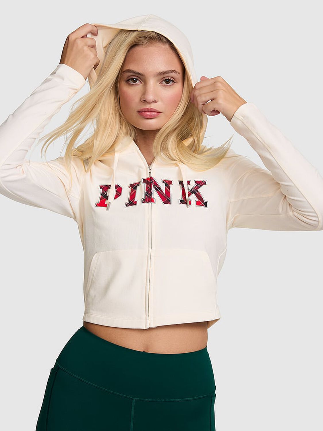 vs Pink All-Day Cotton&trade; Full-Zip Hoodie Cozy White 1 of 2 