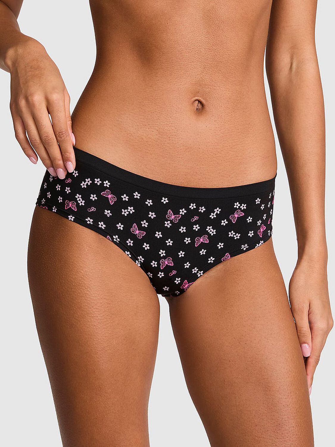 pink Pink Seamless Hiphugger Panty Black Butterfly Hibiscus Print 1 of 3 