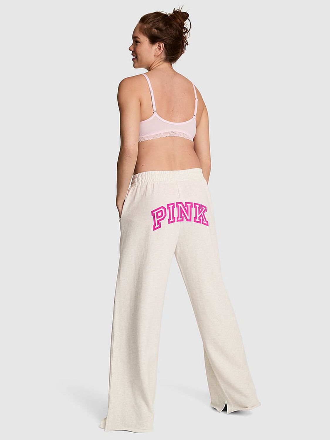 pink Pink Campus Fleece&trade; Wide-Leg Split-Hem Sweatpants Snow Heather 2 of 2 