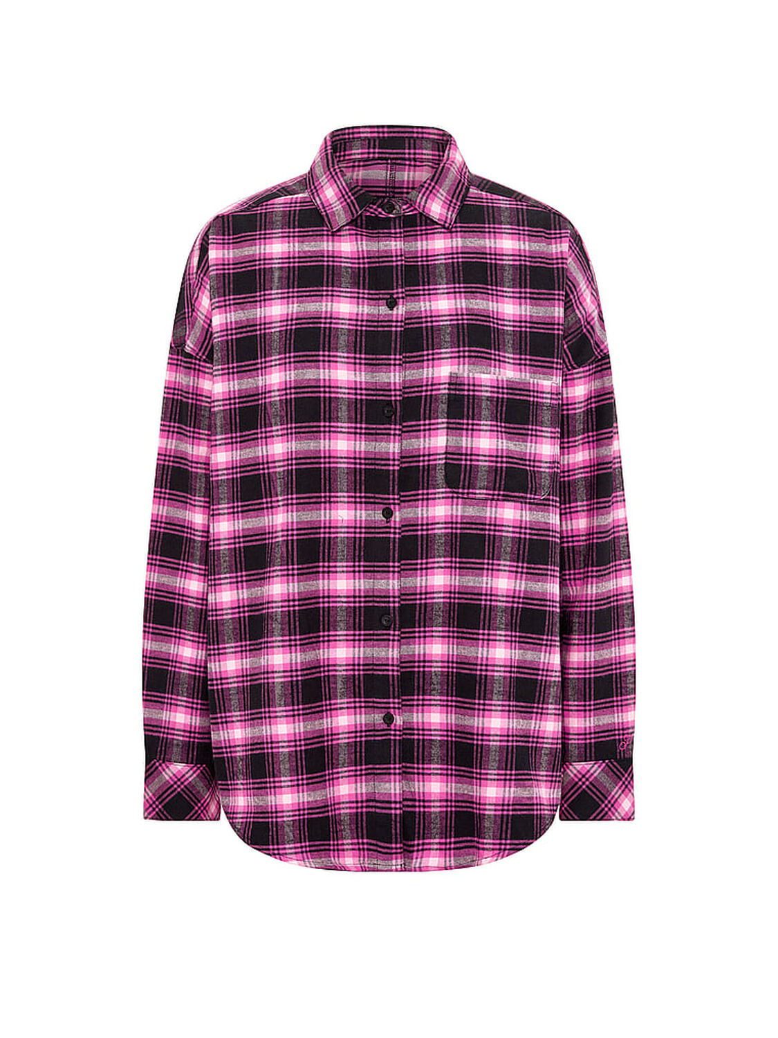 vs Pink 100% Cotton Favorite Flannel Button-Down Sleepshirt Black And Pink Fire Plaid 3 of 4 