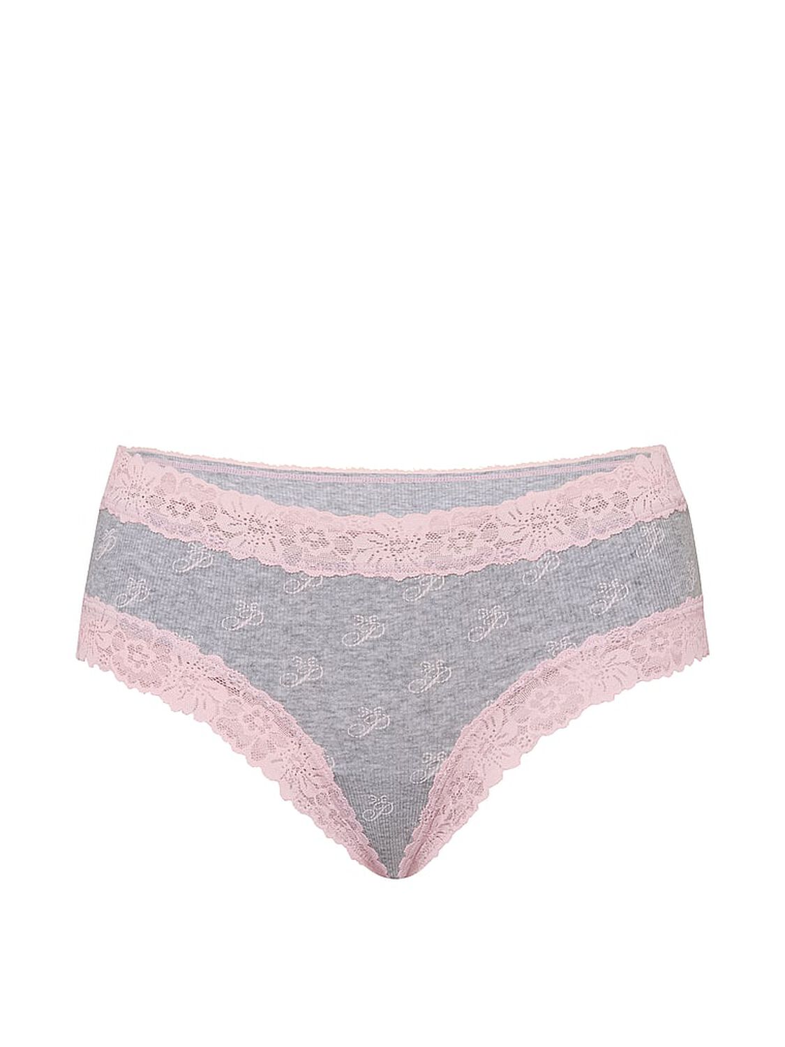 pink Pink Cotton Lace Trim Cheeky Panty Medium Heather Grey Script P Print 3 of 3 