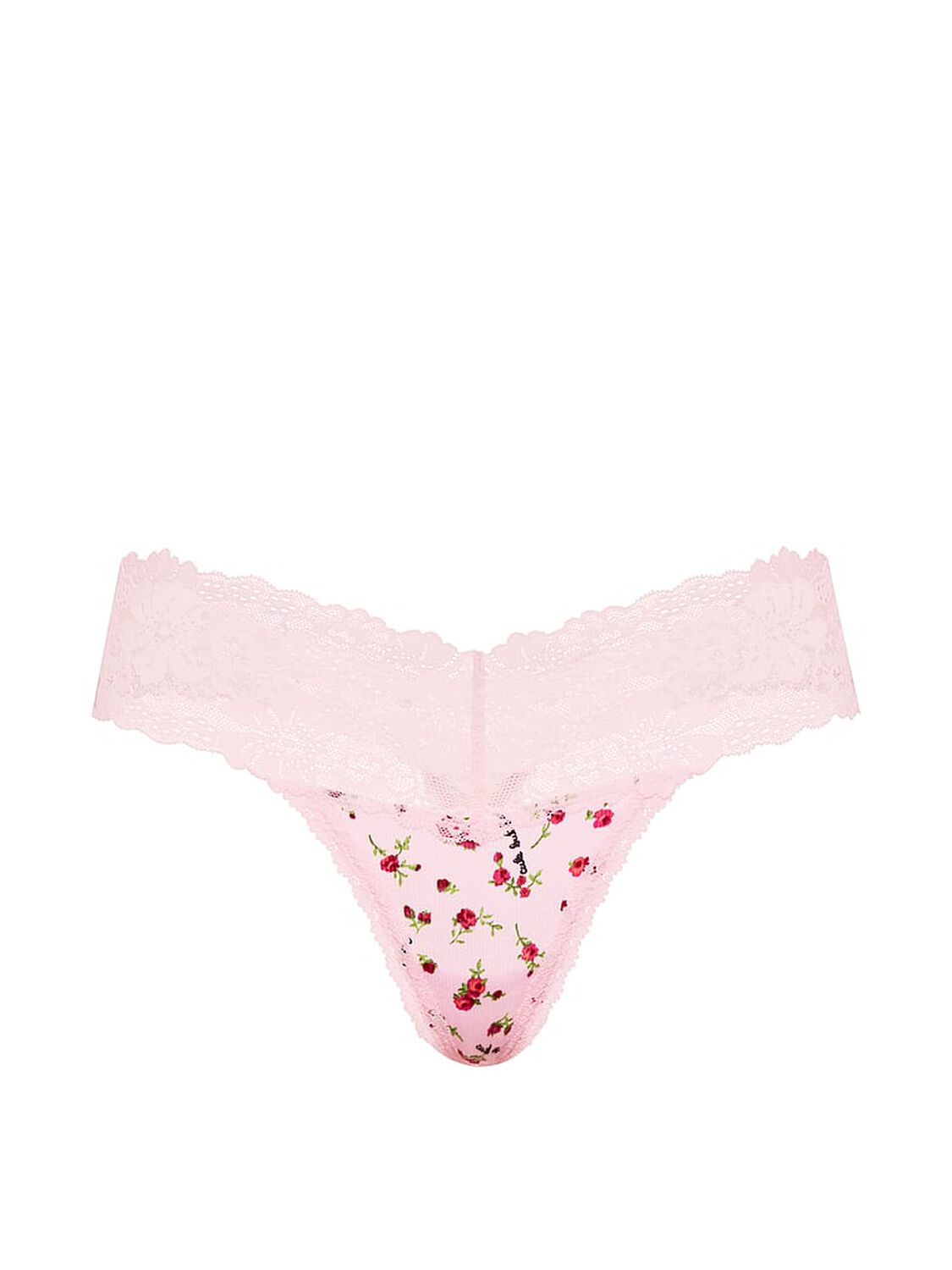 pink Pink PINK Wink&trade; Lace-Trim Cotton Thong Panty Pink Tulip Cute But Dangerous Print 3 of 3 