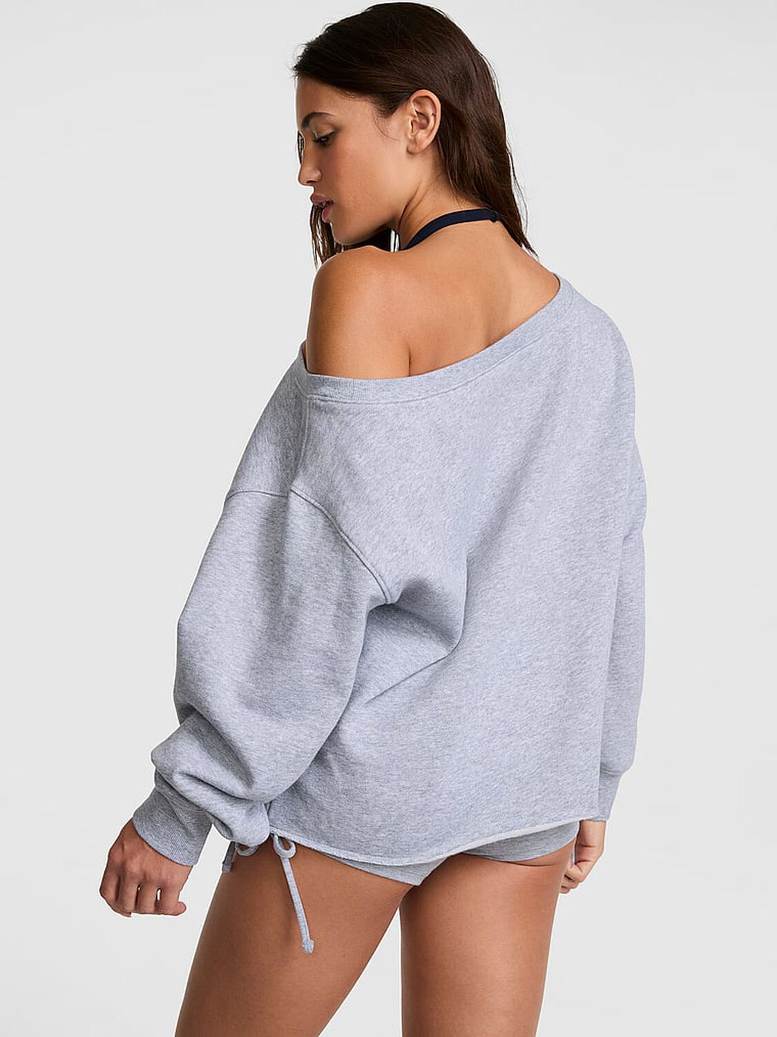 pink Pink Campus Fleece&trade; Rib Off-The-Shoulder Sweatshirt Heather Grey 2 of 3 