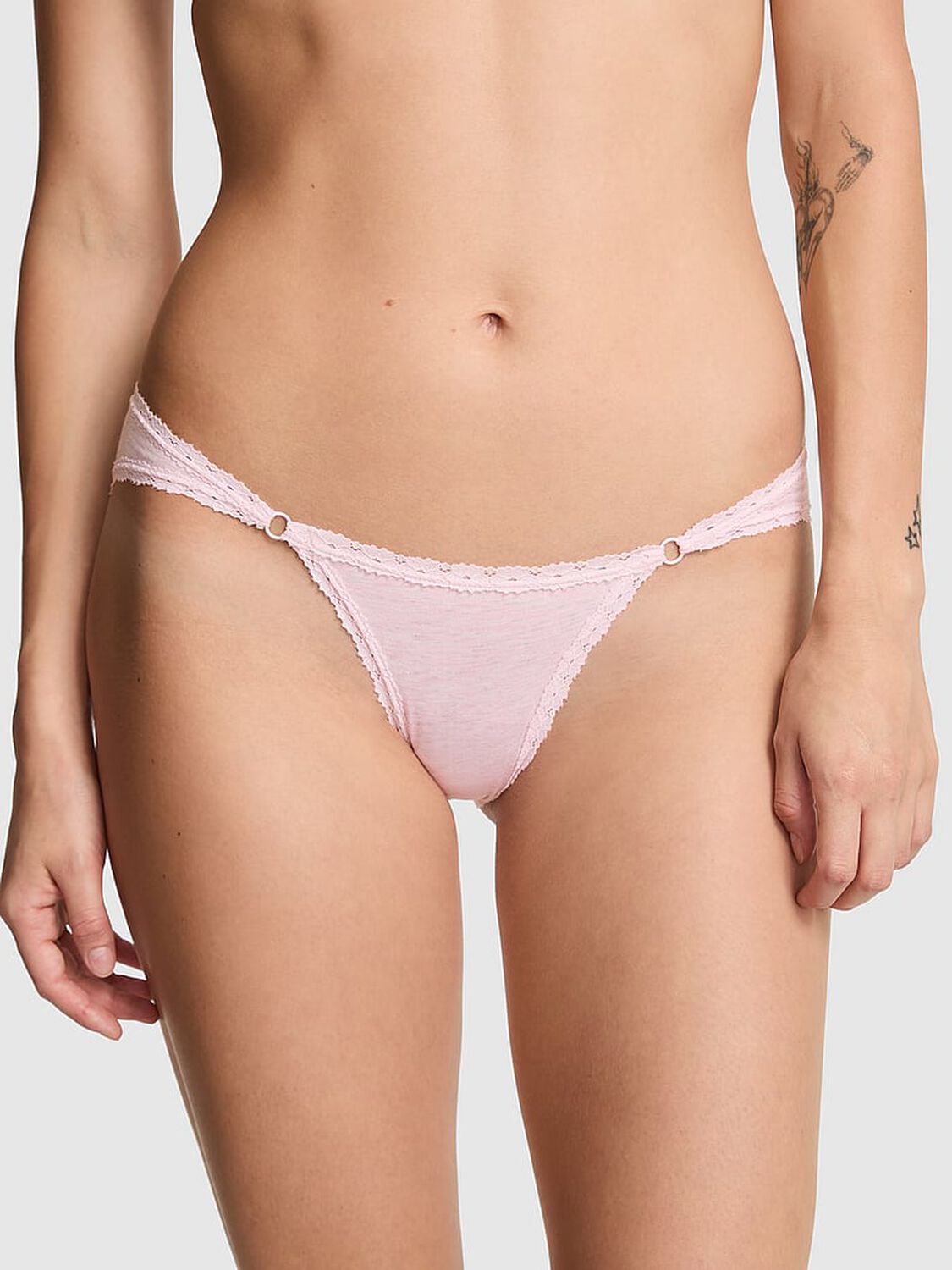 pink Pink Cotton Lace-Trim Low-Rise Cheeky Panty Heather Pink Petal Silver 1 of 2 