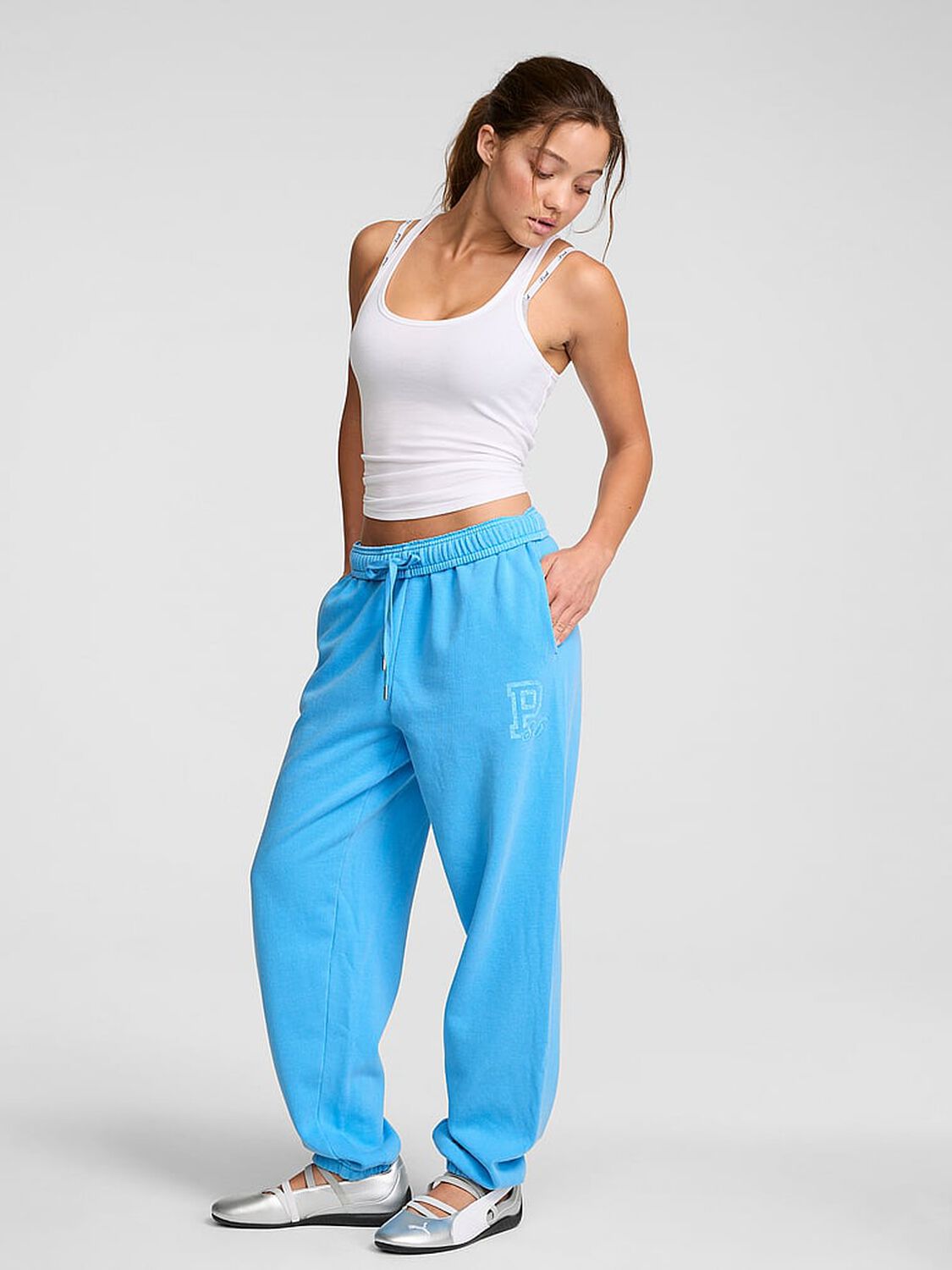 pink Pink Campus Fleece&trade; Sweatpants Capri Blue 1 of 3 