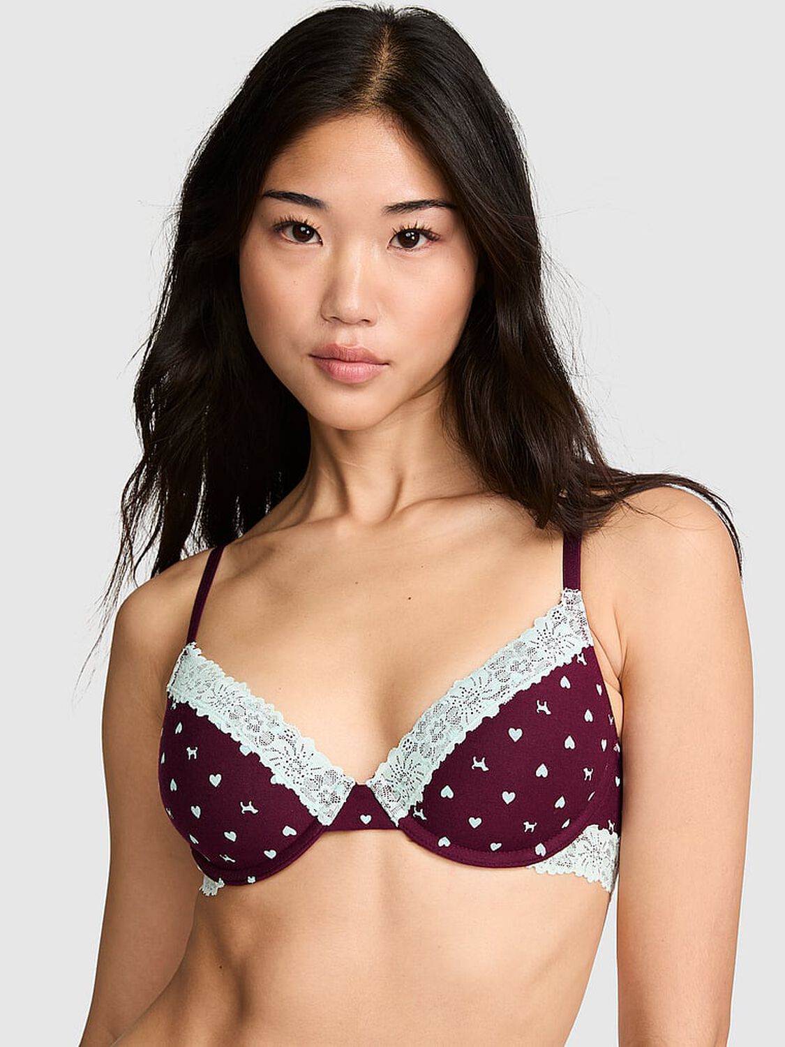 vs Pink Wear Everywhere&trade; Lightly Lined Full Coverage T-Shirt Bra Wild Rose Heart & Dog Print 1 of 3 