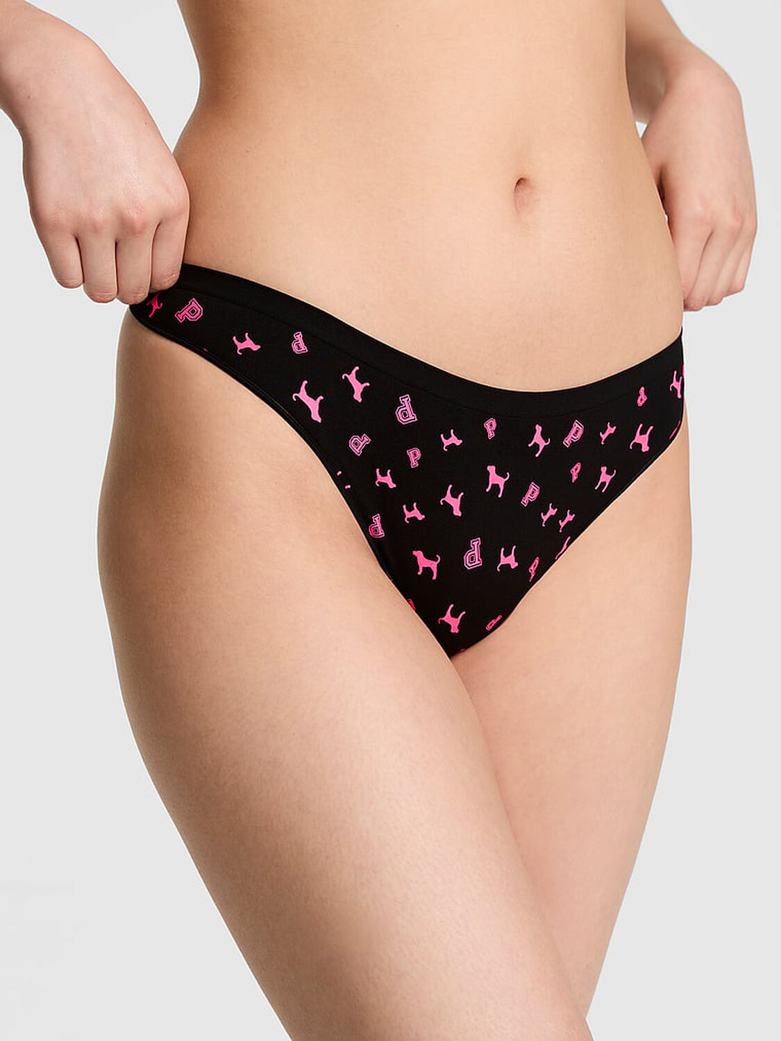 vs Pink Seamless Thong Panty Black Logo Dog 1 of 3 