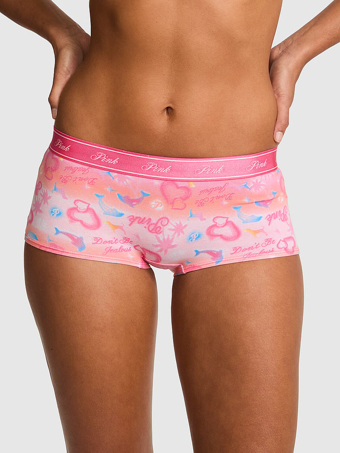 pink Pink Logo Cotton Boyshort Panty Love Me Pink Airbrush Print 1 of 3 