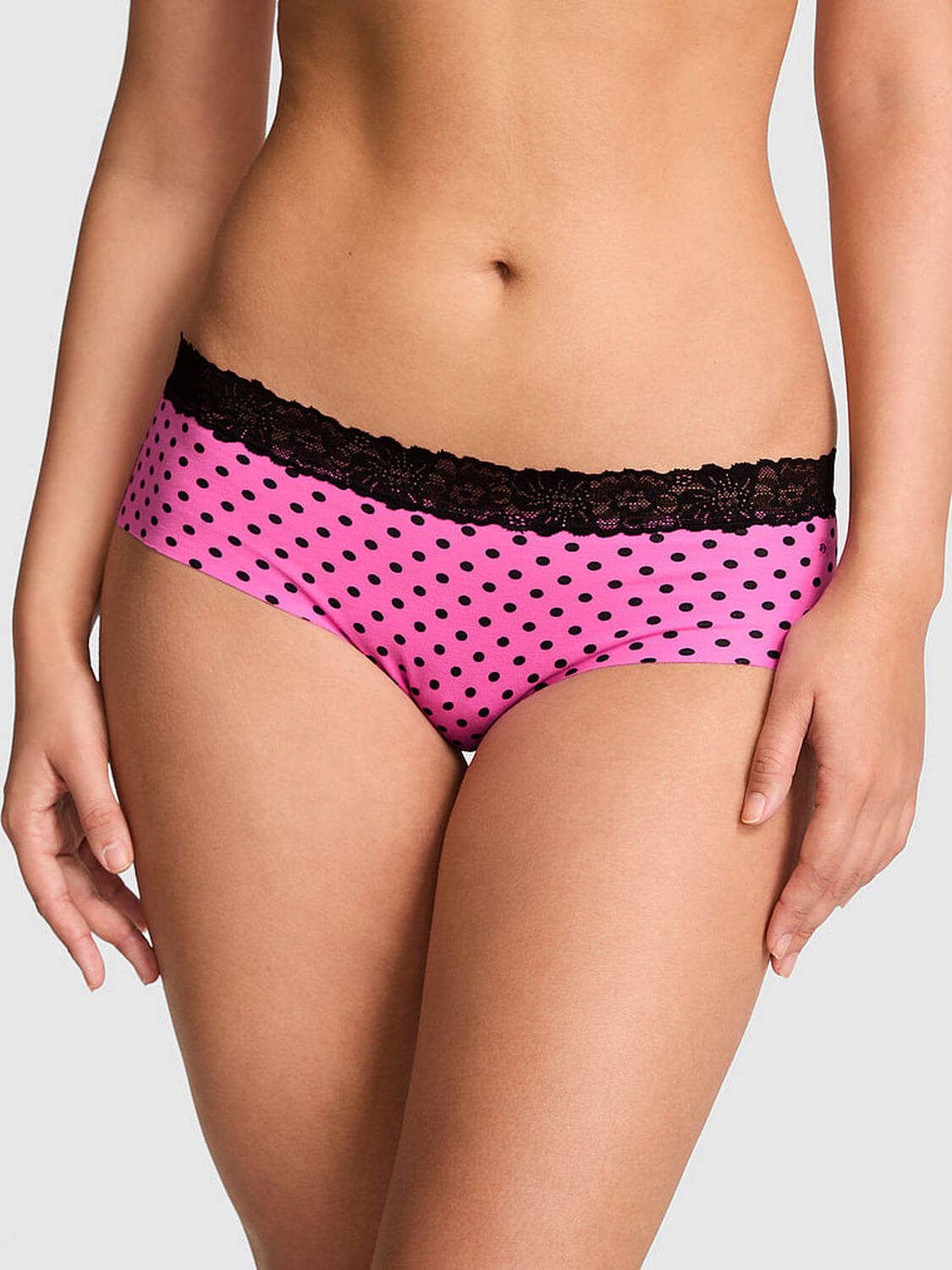 vs Pink No-Show Cotton Cheeky Panty Sizzling Strawberry And Black Dot 1 of 4 