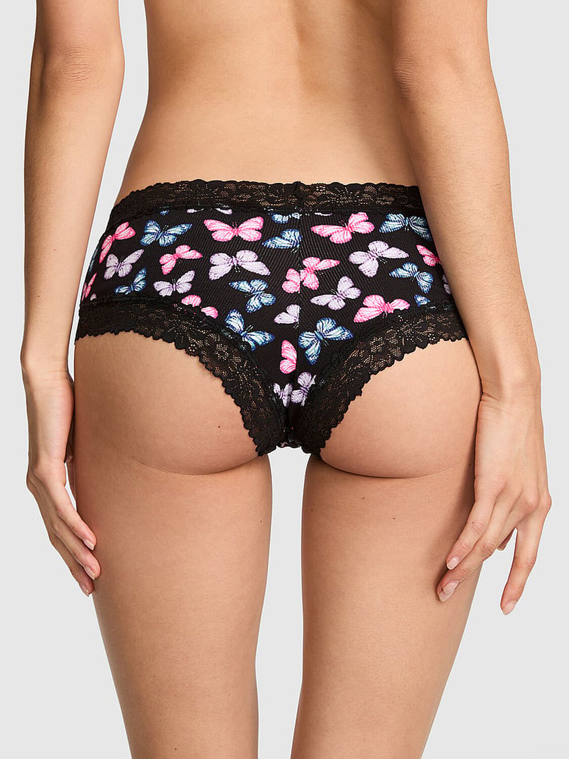 pink Pink Cotton Lace Trim Cheeky Panty Black Multi Color Butterfly 2 of 3 