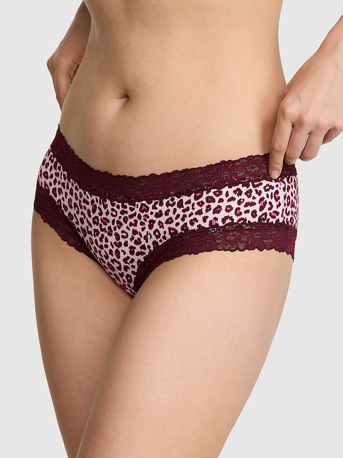 pink Pink PINK Wink&trade; Lace-Trim Cheeky Panty Pink Tulip Leopard W/Wild Rose Lace Print 1 of 3 
