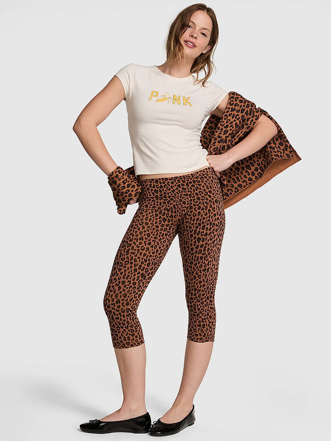 pink Pink All-Day Cotton&trade; Foldover Capri Leggings 1 of 4 