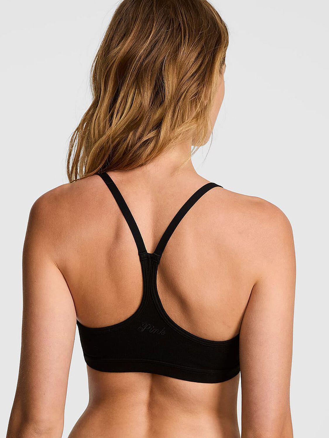 pink Pink All-Day Cotton&trade; Low-Scoop Racerback Bra Pure Black 2 of 3 