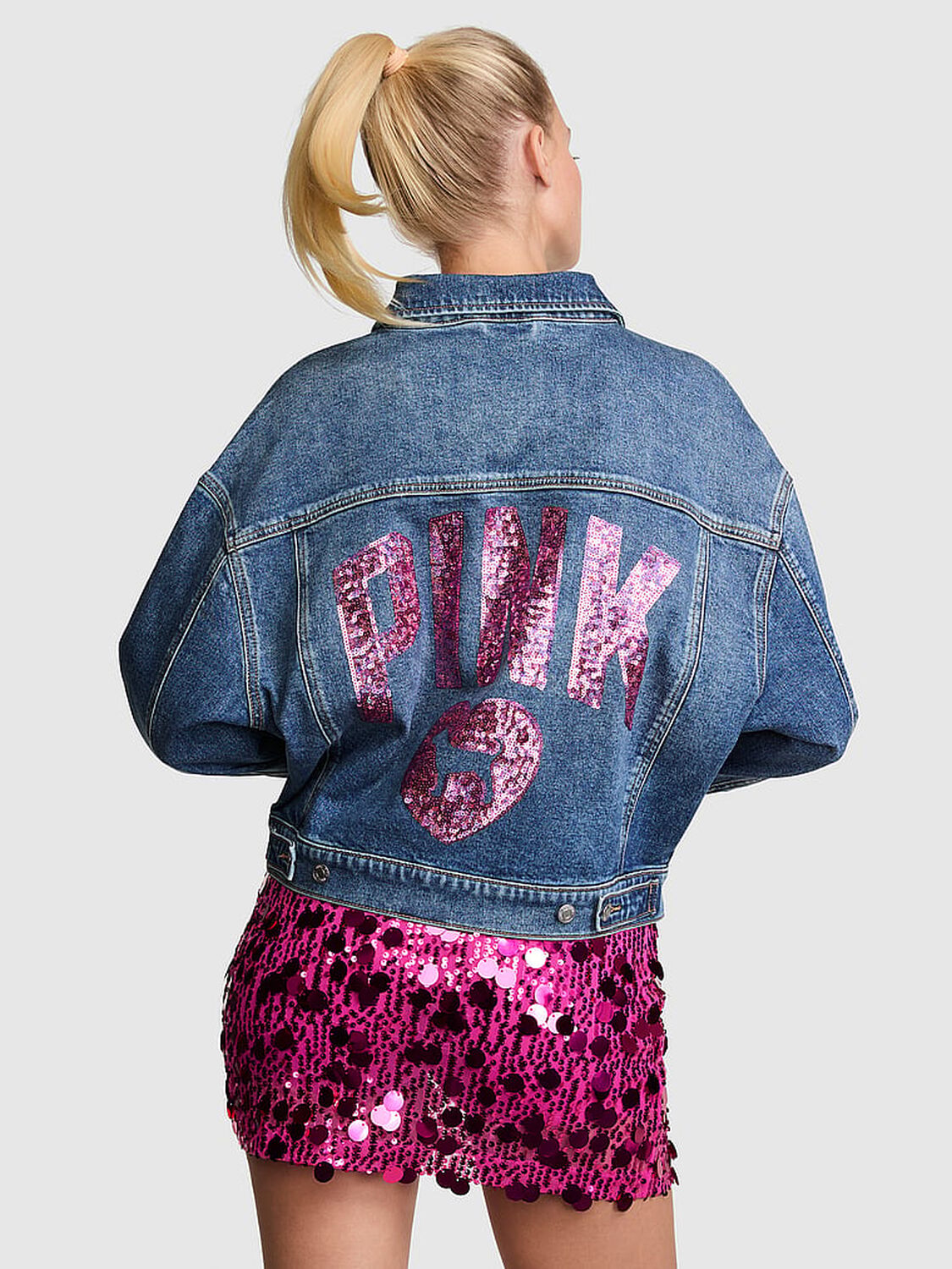 vs Pink Denim by PINK Boyfriend Trucker Jacket Medium Wash 2 of 2 