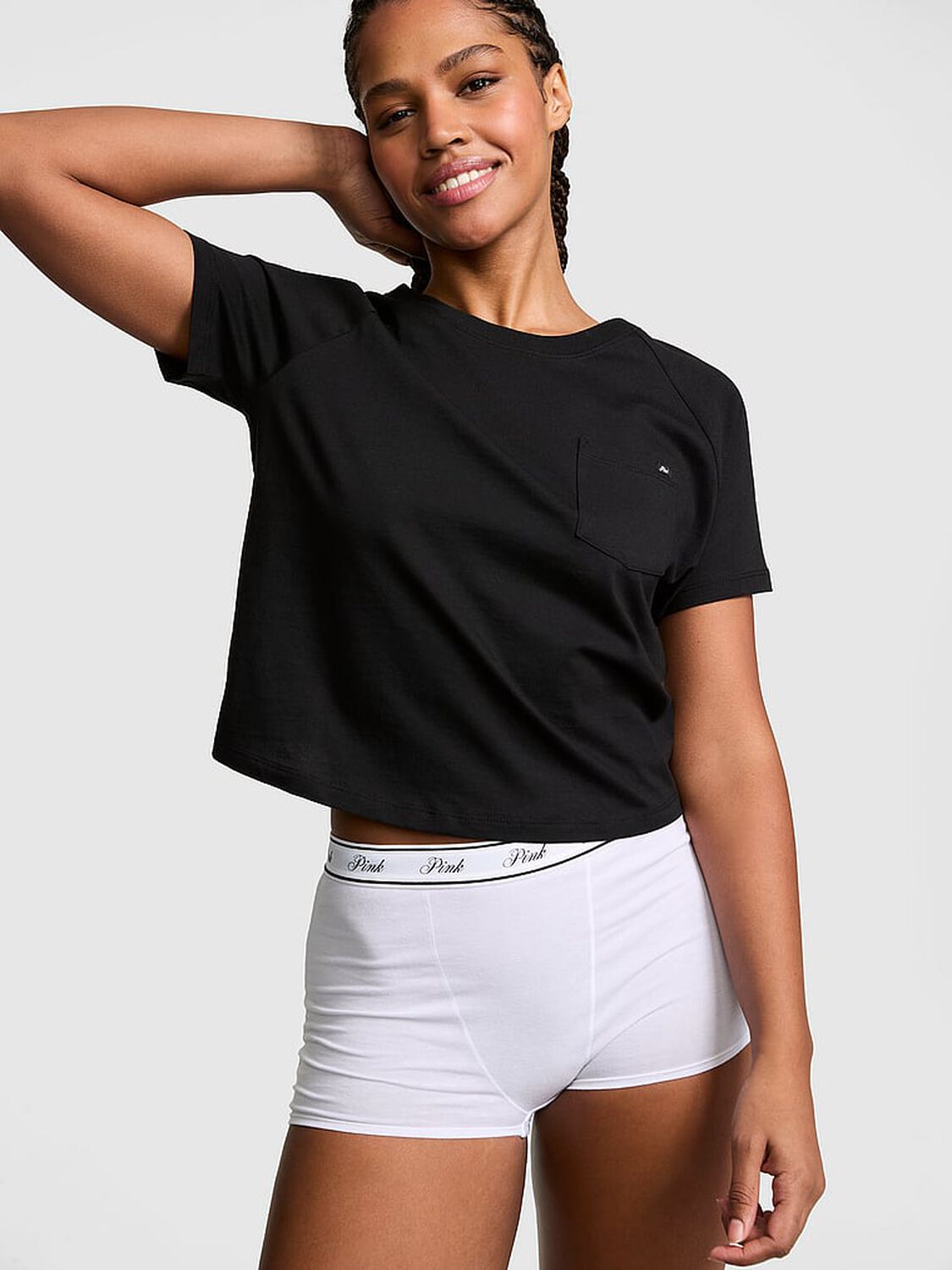 pink Pink Cotton Raglan Sleep Tee Black 1 of 3 