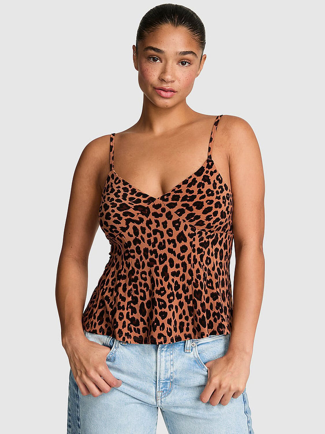 vs Pink Night-Out Stretchy Knit Corset Tank Top Leopard 1 of 3 