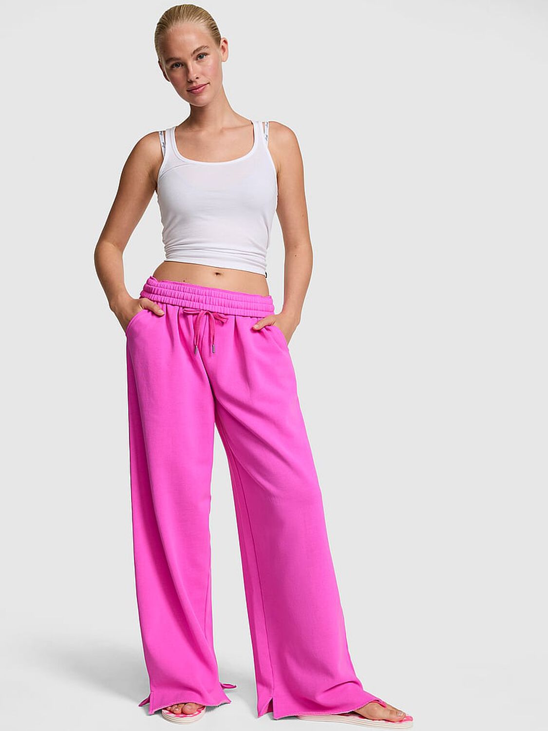 pink Pink Campus Fleece&trade; Wide-Leg Split-Hem Sweatpants Pink Berry 1 of 3 