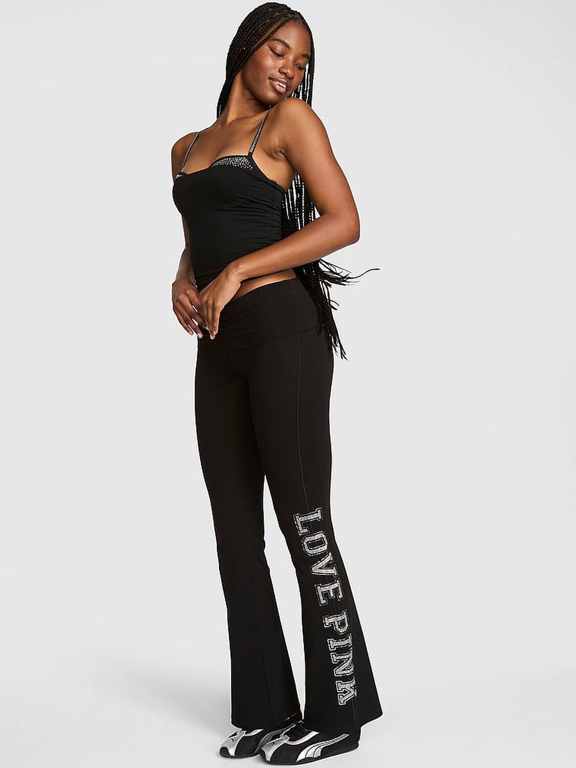 pink Pink All-Day Cotton&trade; Foldover Flare Leggings 1 of 3 