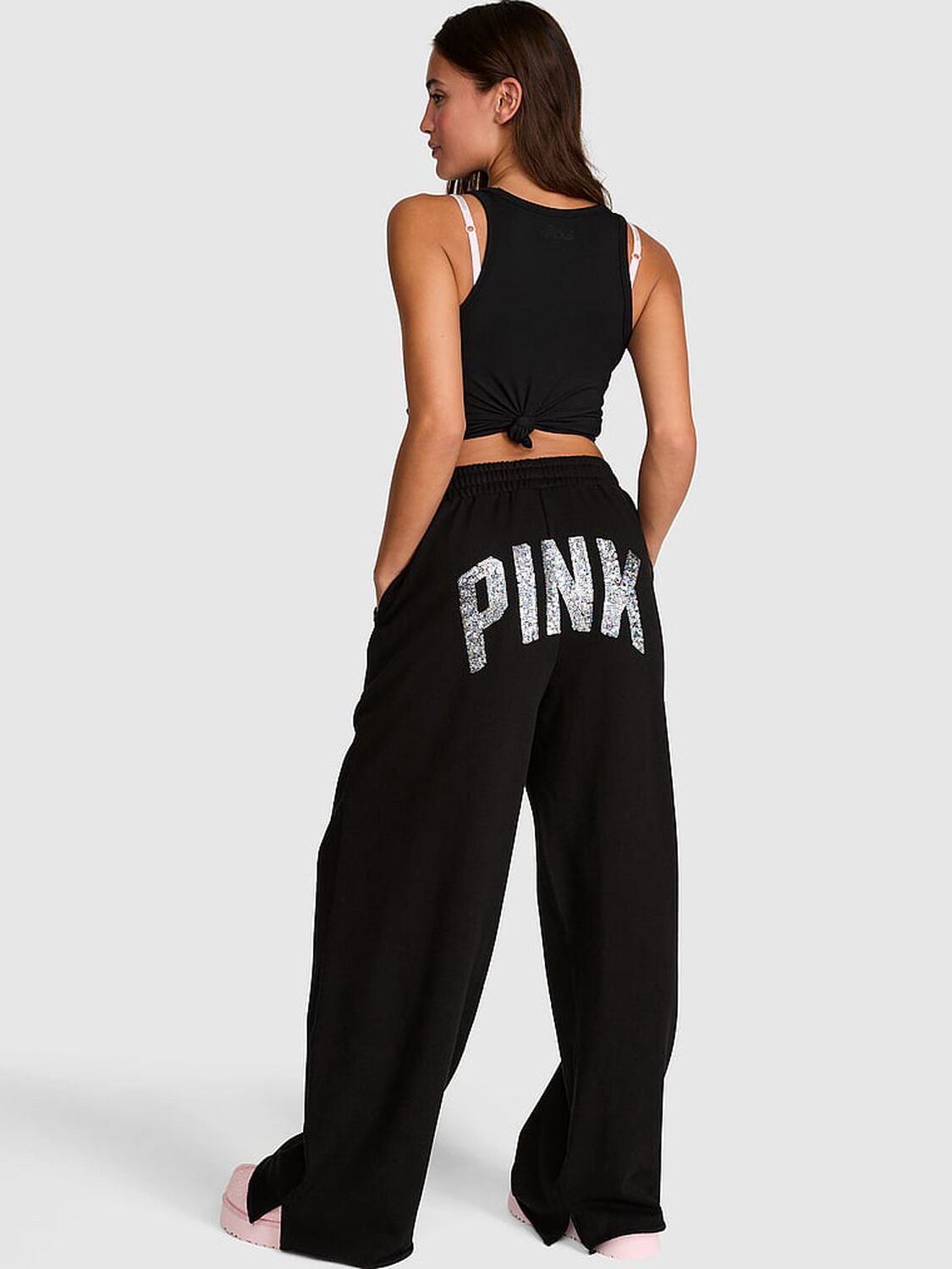 pink Pink Campus Fleece&trade; Wide-Leg Split-Hem Sweatpants Black 2 of 3 