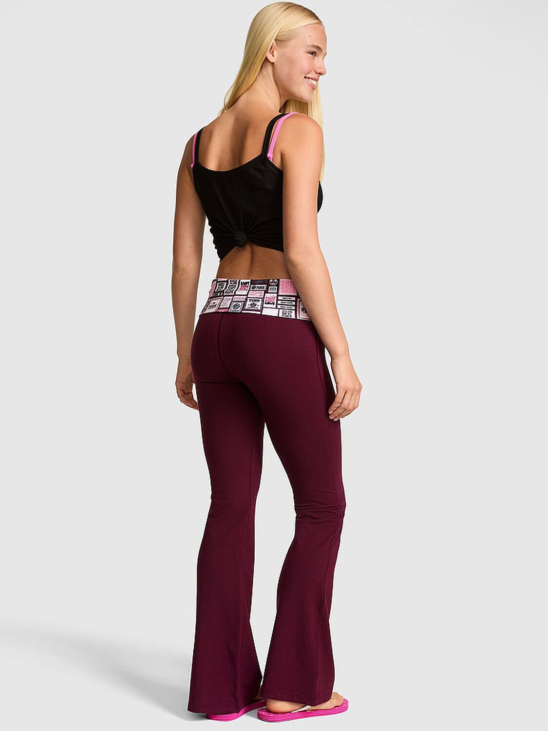 pink Pink All-Day Cotton&trade; Foldover Flare Leggings Wild Rose 2 of 3 