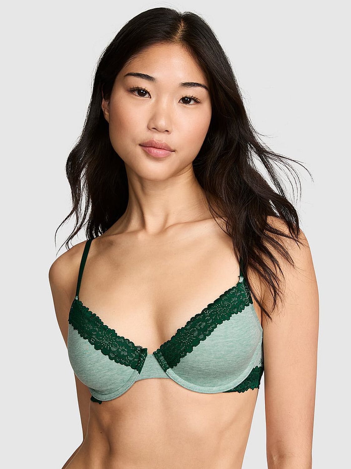 vs Pink Wear Everywhere&trade; Lightly Lined Full Coverage T-Shirt Bra Heather Soft Sage 1 of 4 