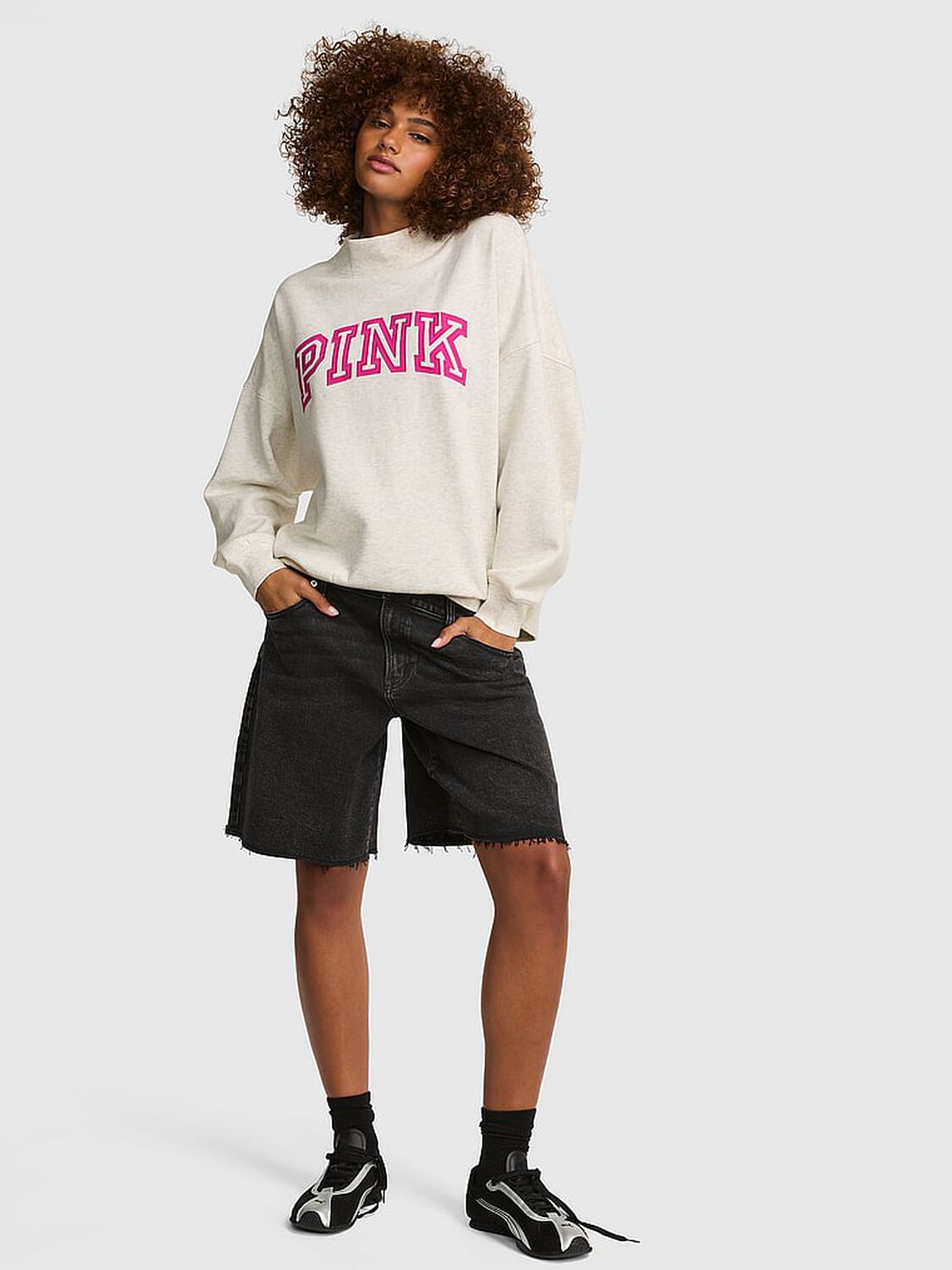 vs Pink Campus Fleece&trade; Oversized Mock-Neck Sweatshirt 1 of 3 