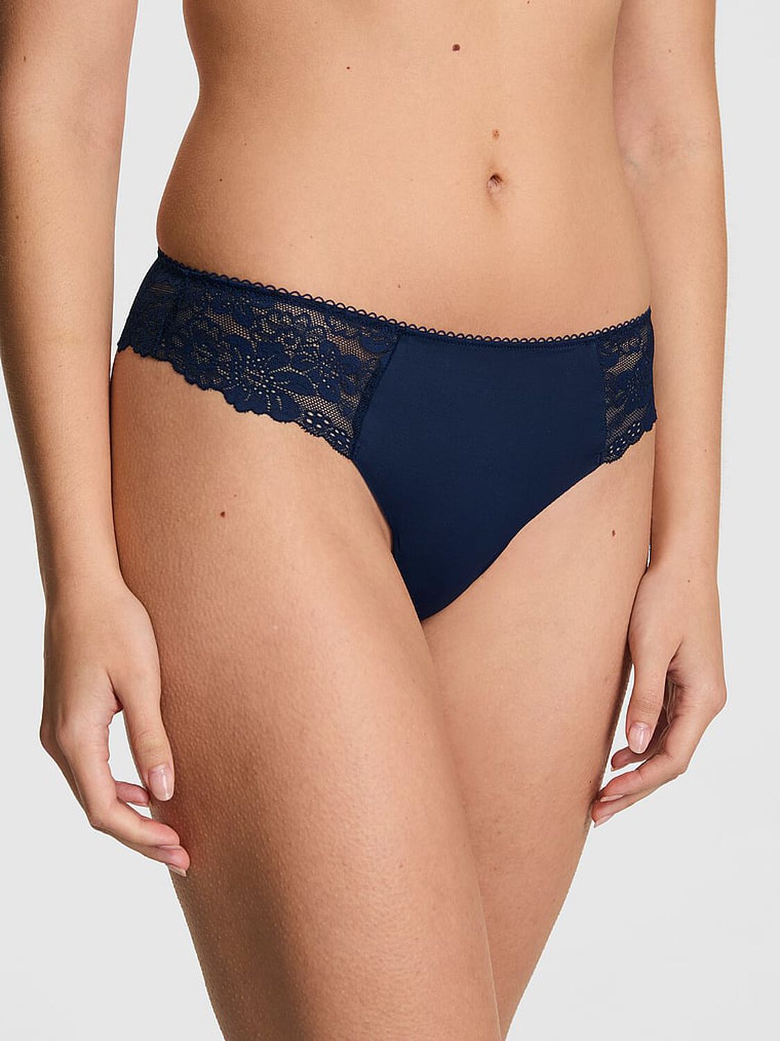 pink Pink No-Show Thong Panty Noir Navy 1 of 3 