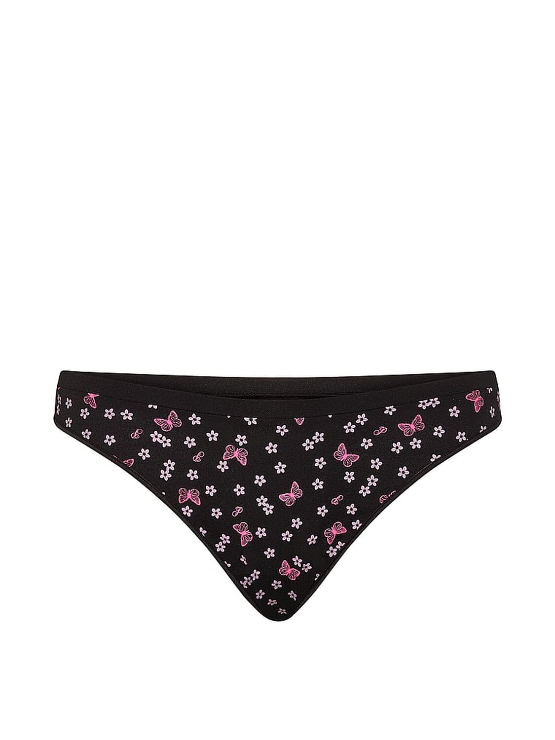 pink Pink Seamless High-Leg Thong Panty Black Butterfly Hibiscus Print 3 of 3 