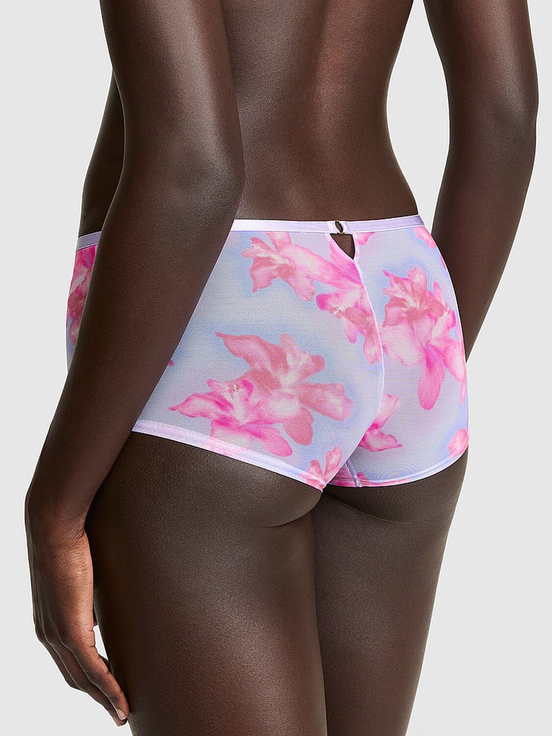 pink Pink Mesh Boyshort Panty Sweet Lavender Hibiscus Floral Print 2 of 3 