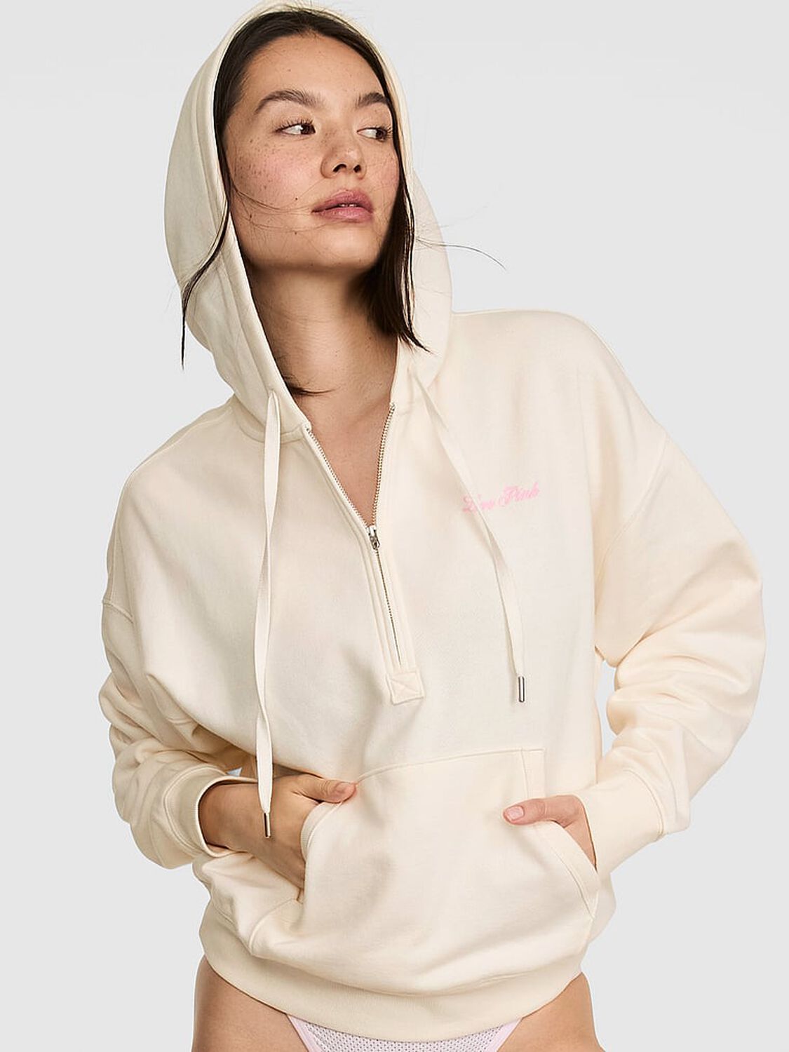 pink Pink Campus Fleece&trade; Half-Zip Hoodie Cozy White 1 of 3 