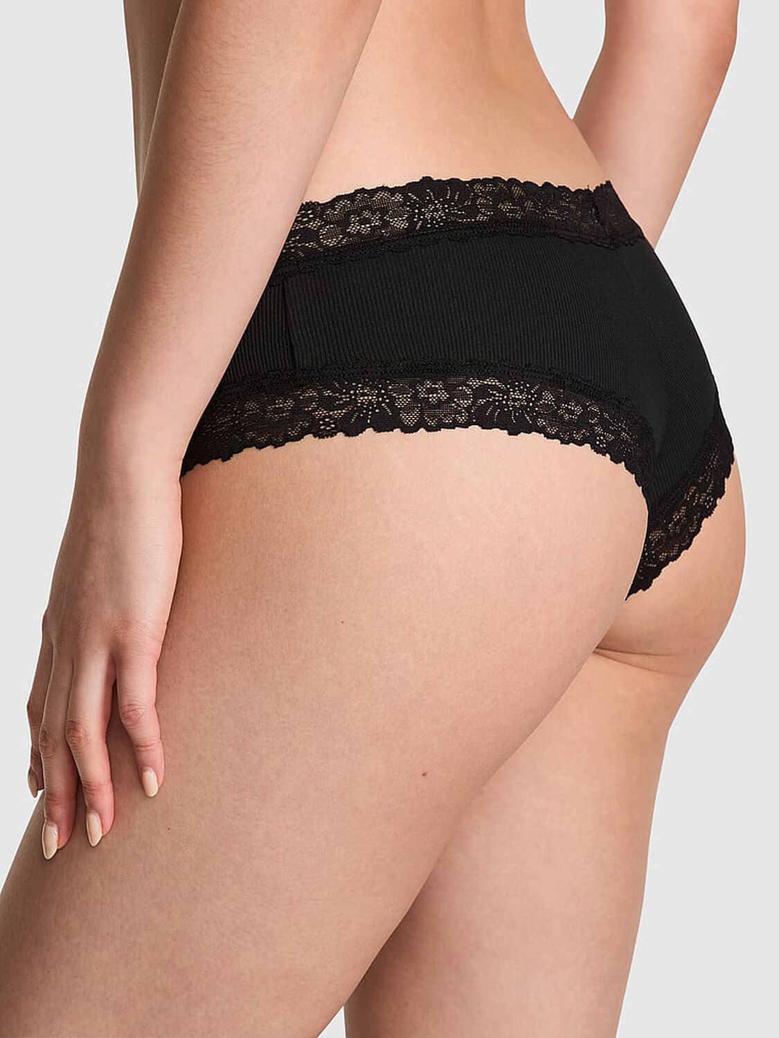 pink Pink Wink Lace-Trim Cheeky Panty Pure Black 2 of 3 
