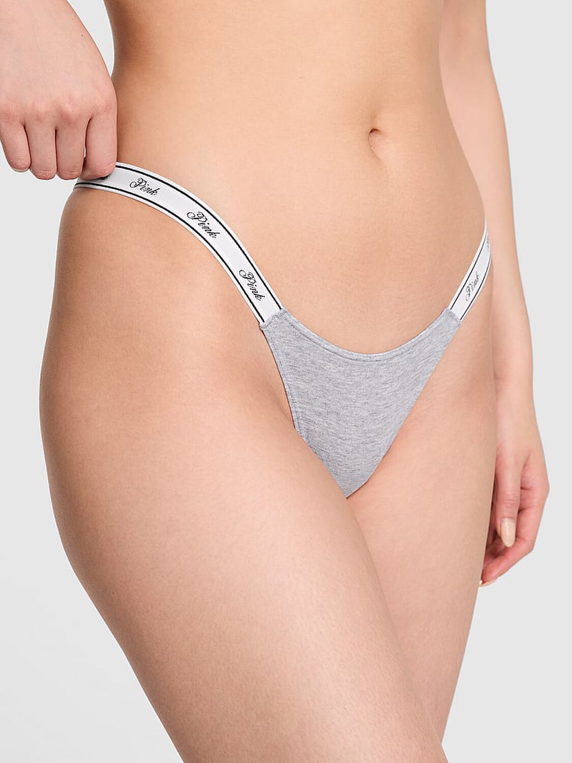 pink Pink Logo Cotton High-Leg Micro Thong Panty 1 of 3 
