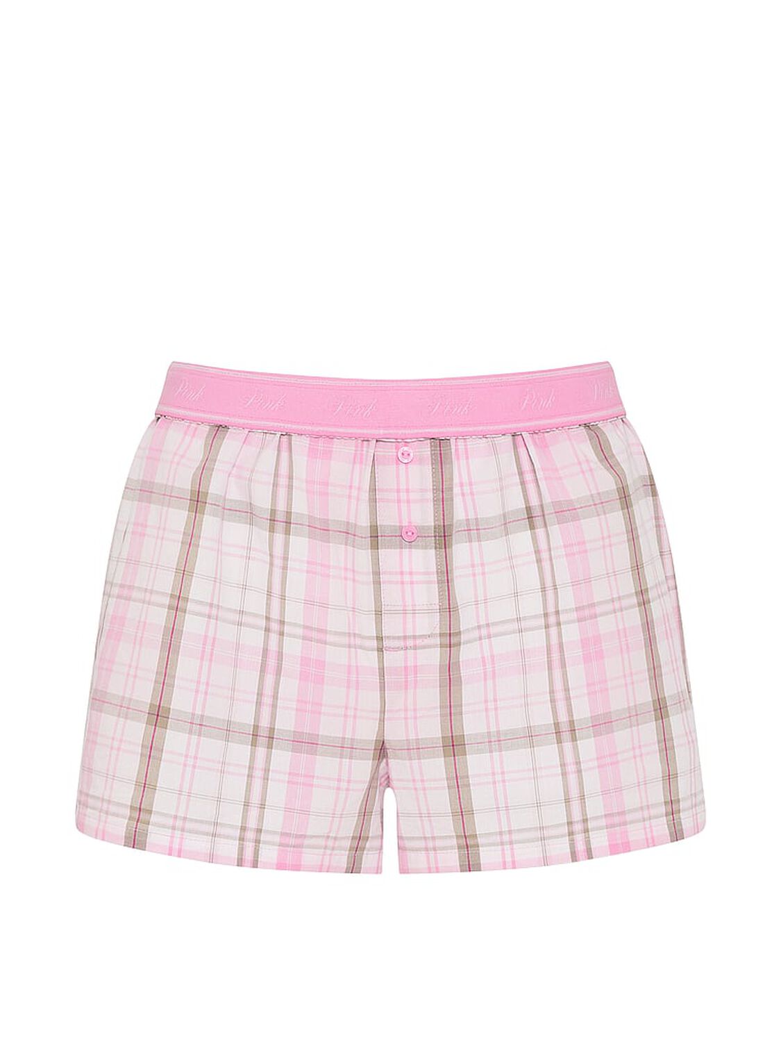 pink Pink TENCEL&trade; Boxy Pajama Shorts White/Pink/Slate Green Plaid 3 of 3 