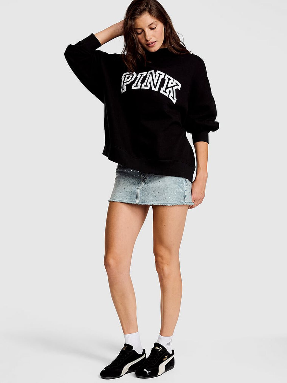vs Pink Campus Fleece&trade; Oversized Mock-Neck Sweatshirt Pure Black 1 of 3 