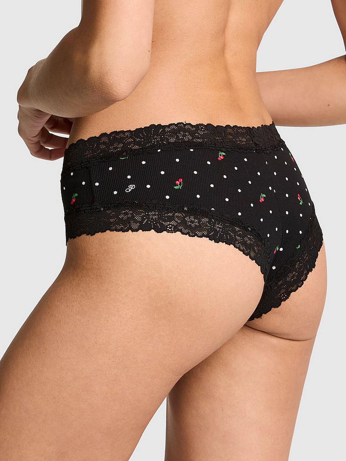 pink Pink PINK Wink&trade; Lace-Trim Cheeky Panty Black Cherry Dot Print 2 of 3 