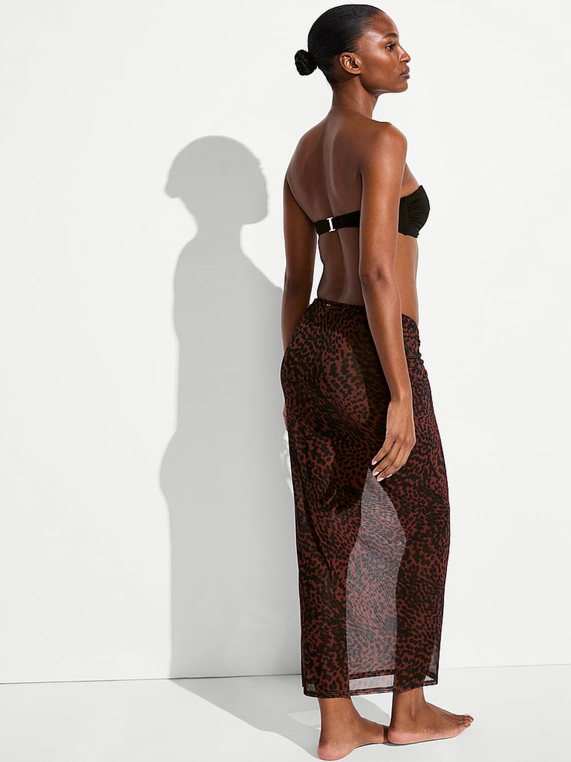 vs Victoria's Secret Swim Beachwear Mesh Cinched Maxi Skirt Dark Chili Cheetah 2 of 4 