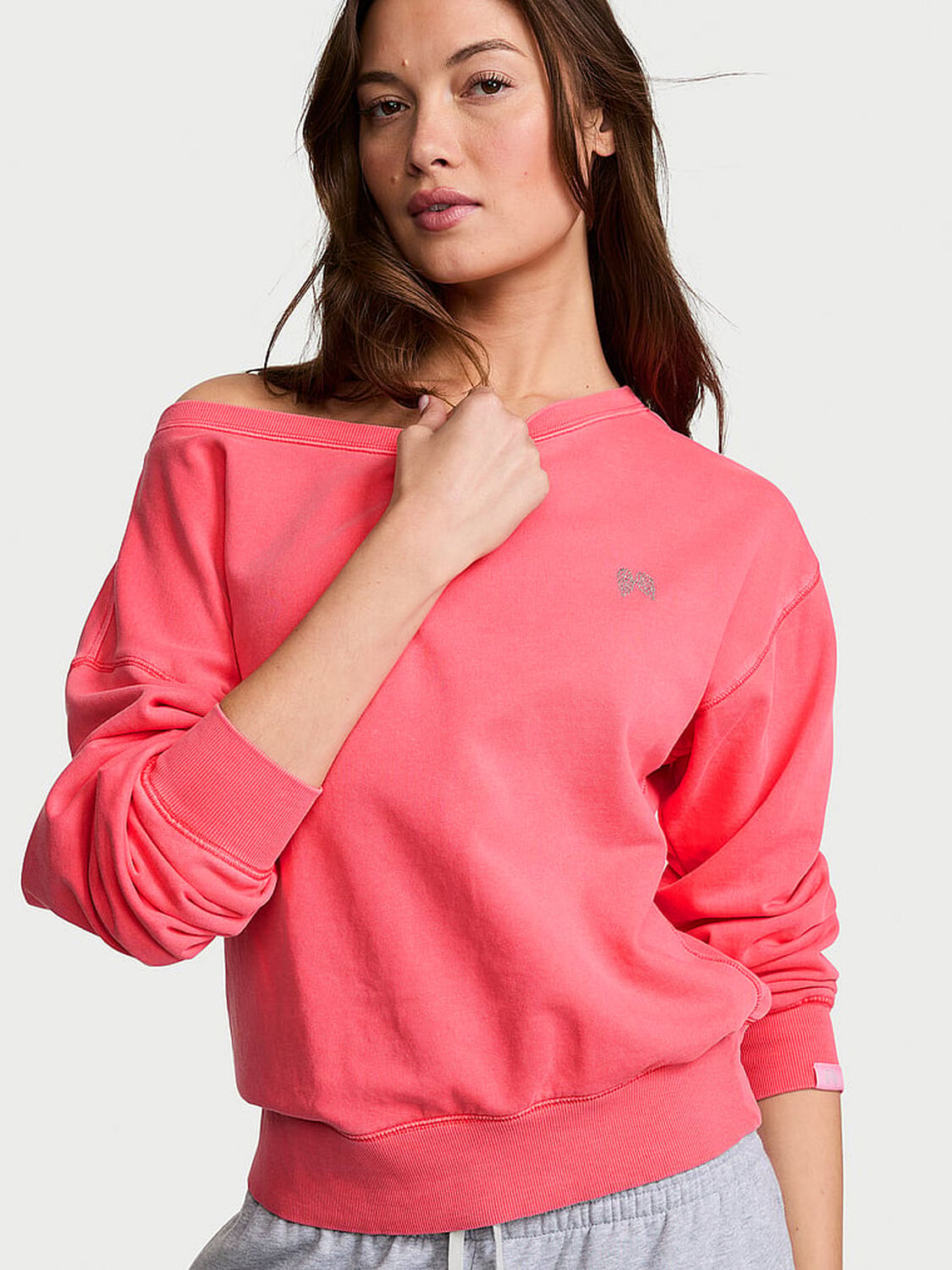 vs Angel Essentials Bridal Terry Boatneck Sweatshirt Poppy 1 of 2 