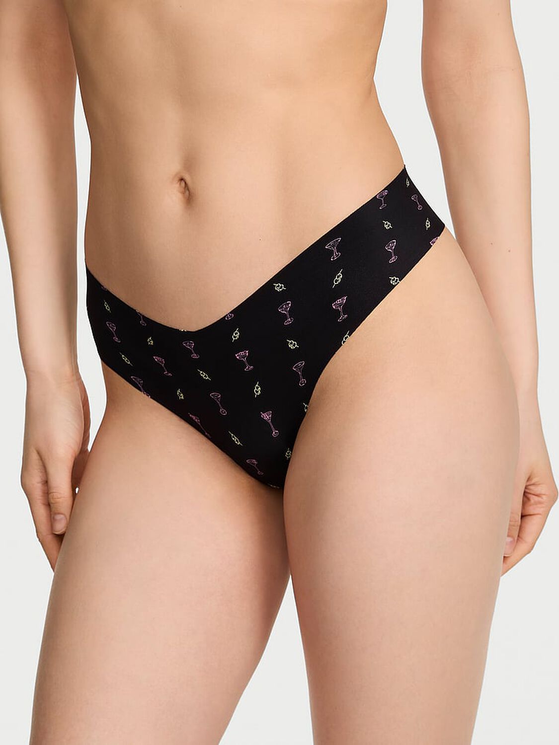 vs No-Show No-Show Thong Panty Black Ground Martinis 1 of 3 