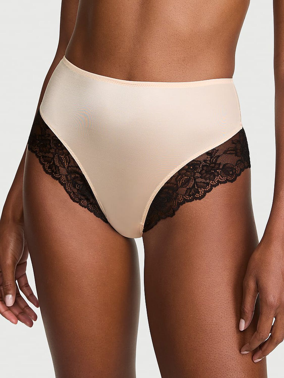 vs Very Sexy Smooth Lace-Trim High-Waist Brief Panty Marzipan 1 of 3 