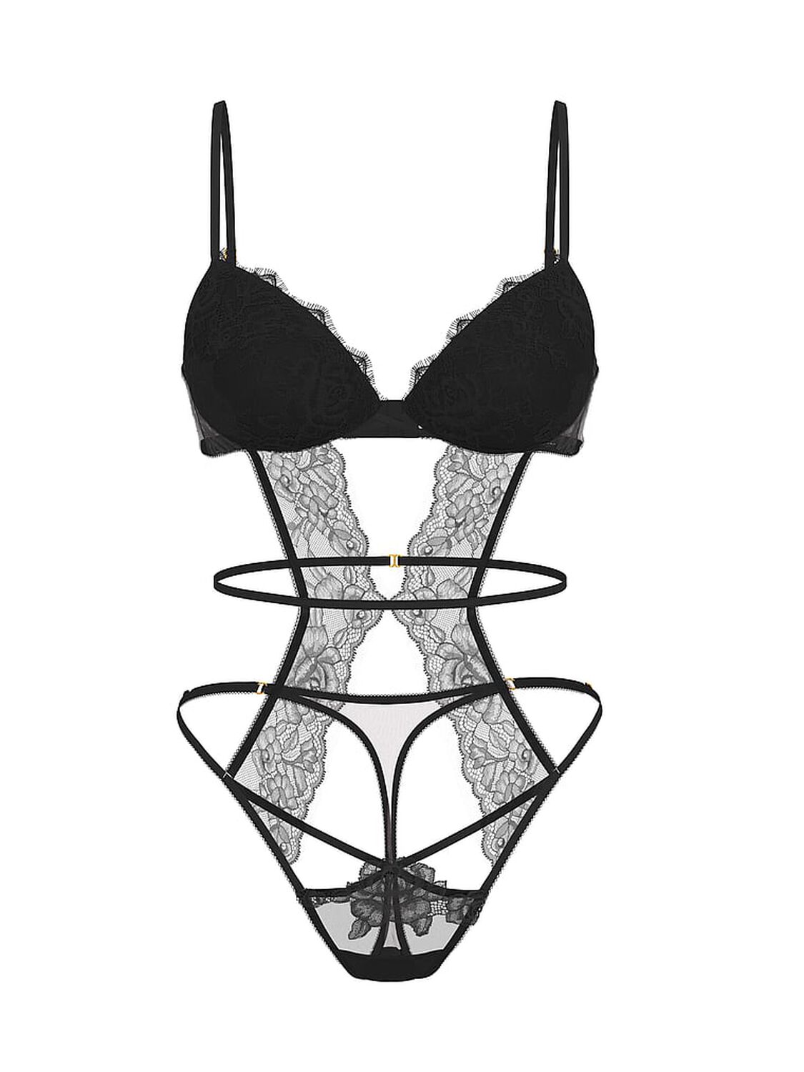 vs Very Sexy Rose Lace Lightly Lined Strappy Teddy Black 3 of 3 
