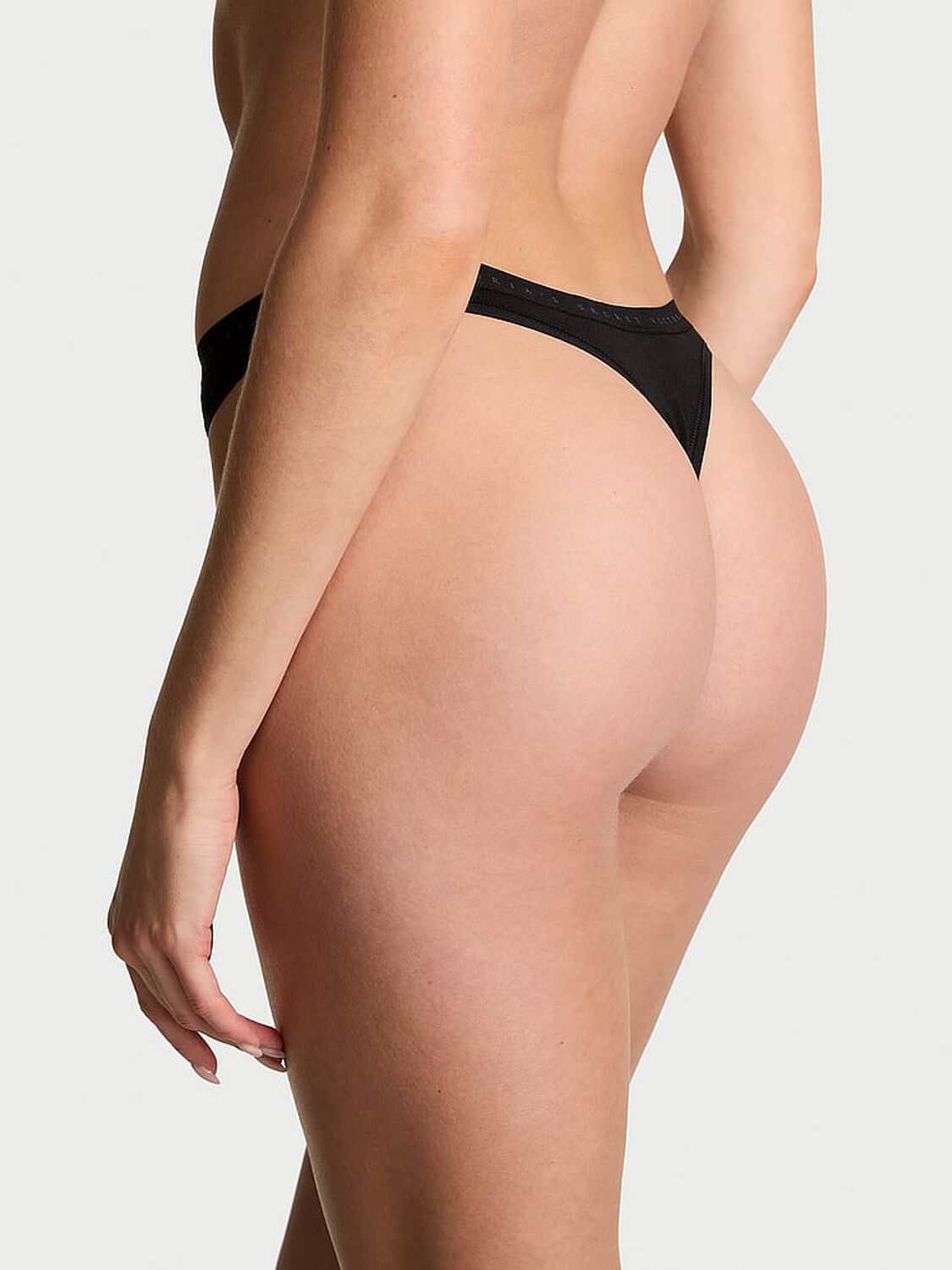 vs Victoria's Secret Stretch Cotton High-Leg Scoop Thong Panty Black 2 of 2 